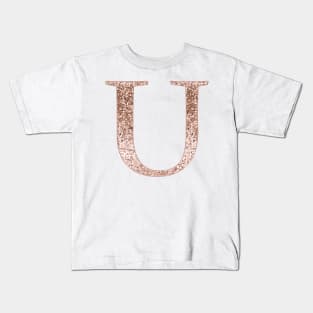 U rose gold glitter monogram letter Kids T-Shirt